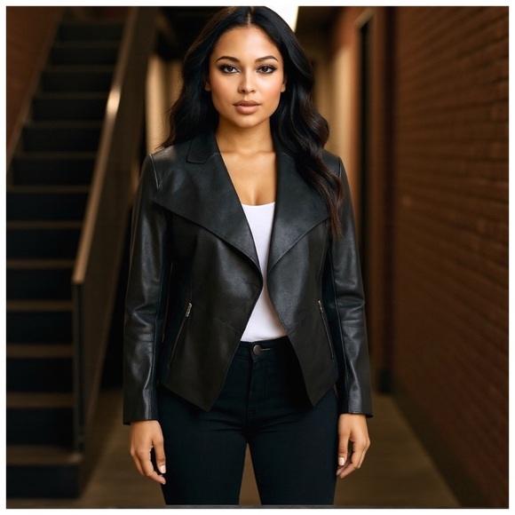 Mixology ‘Open Moto’ Leather Jacket. Black. Large. NWT - Picture 1 of 9